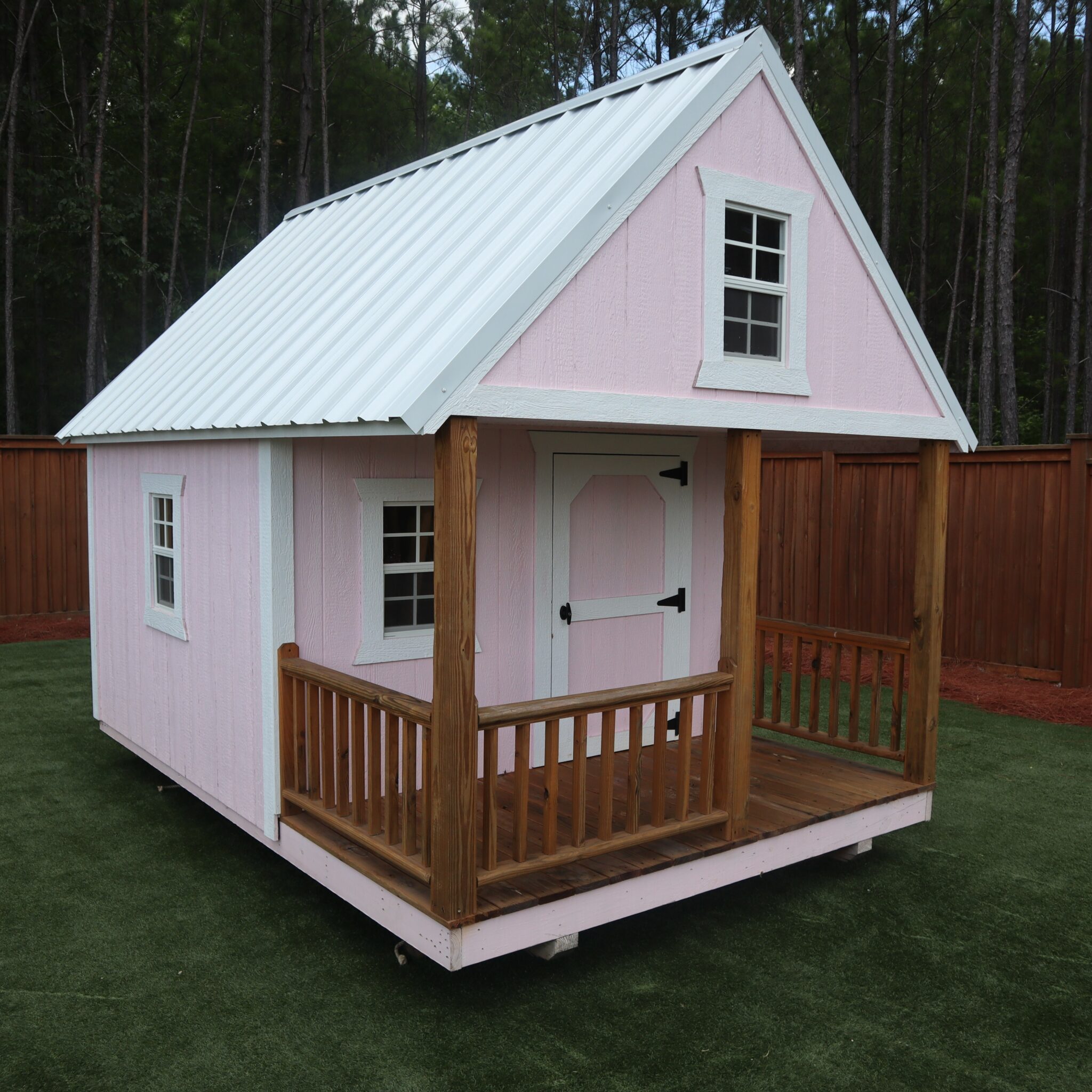 OutdoorOptions Eatonton Georgia 8x12 LightPinkWhite Playhouse 4 Storage For Your Life Outdoor Options
