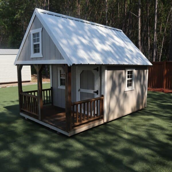 OutdoorOptions Eatonton Georgia 31024 8x12 GreyWhite Playhouse 1 scaled Storage For Your Life Outdoor Options Sheds