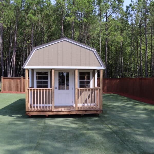 OutdoorOptions Eatonton Georgia 31024 12x20 BeigeGray LoftedCabin 4 scaled Storage For Your Life Outdoor Options Sheds