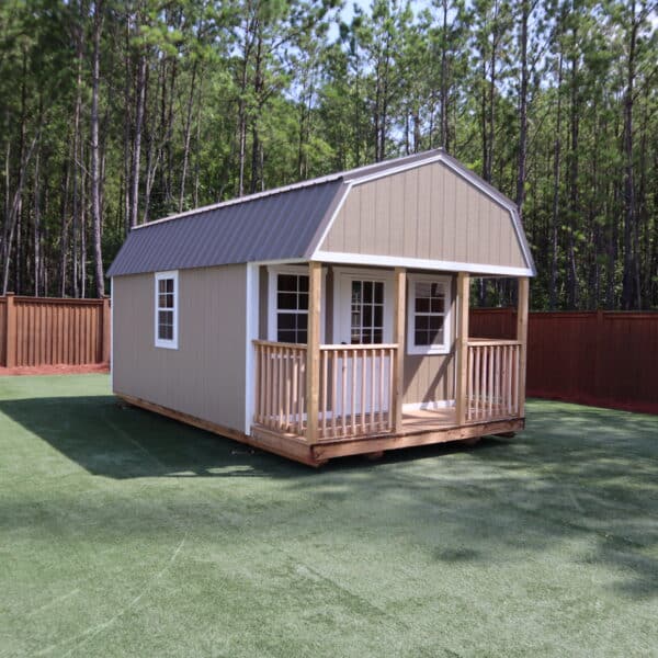 OutdoorOptions Eatonton Georgia 31024 12x20 BeigeGray LoftedCabin 5 scaled Storage For Your Life Outdoor Options Sheds