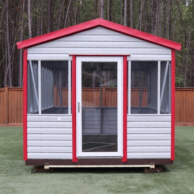 OutdoorOptions Eatonton 10x16GreyRedScreen 1 Storage For Your Life Outdoor Options Sheds