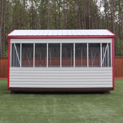 OutdoorOptions Eatonton 10x16GreyRedScreen 3 Storage For Your Life Outdoor Options Sheds