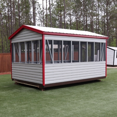 OutdoorOptions Eatonton 10x16GreyRedScreen 4 Storage For Your Life Outdoor Options Sheds