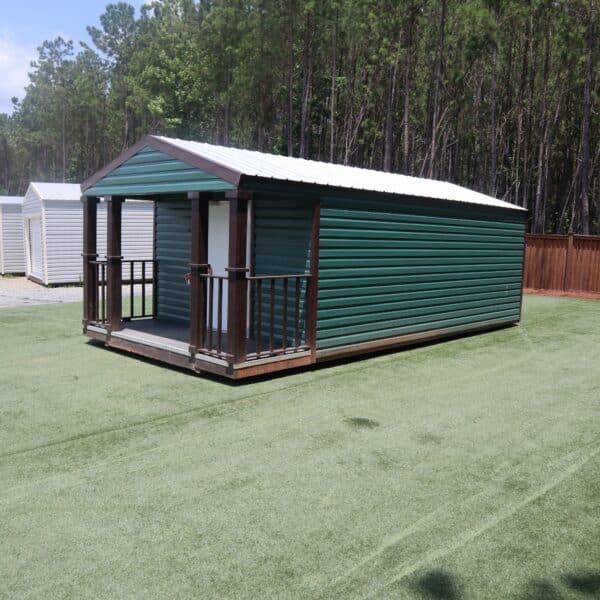 OutdoorOptions Eatonton Ga 31024 12x24 GreenBrown Cabin 1 scaled Storage For Your Life Outdoor Options Sheds