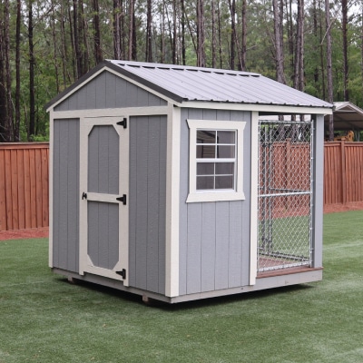 OutdoorOptions Eatonton GA 8x8DogKennel LightGreyWhite 3 Storage For Your Life Outdoor Options Animal Buildings