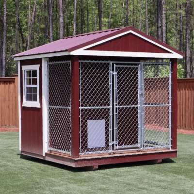 OutdoorOptions Eatonton GA 8x8DogKennel RedWhite 2 Storage For Your Life Outdoor Options Animal Buildings