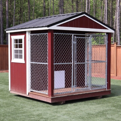 OutdoorOptions Eatonton GA 8x8DogKennel RedWhite 3 1 Storage For Your Life Outdoor Options Animal Buildings