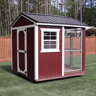 OutdoorOptions Eatonton GA 8x8DogKennel RedWhite 4 1 Storage For Your Life Outdoor Options Animal Buildings