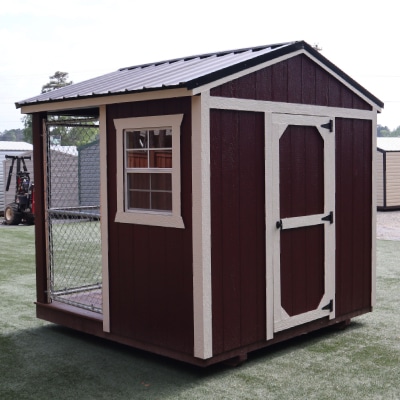 OutdoorOptions Eatonton GA 8x8DogKennel RedWhite 6 1 Storage For Your Life Outdoor Options Animal Buildings