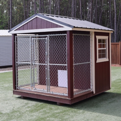 OutdoorOptions Eatonton GA 8x8DogKennel RedWhite 7 1 Storage For Your Life Outdoor Options Animal Buildings