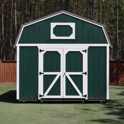 OutdoorOptions Eatonton Ga Barn GreenWhite 1 Storage For Your Life Outdoor Options Sheds