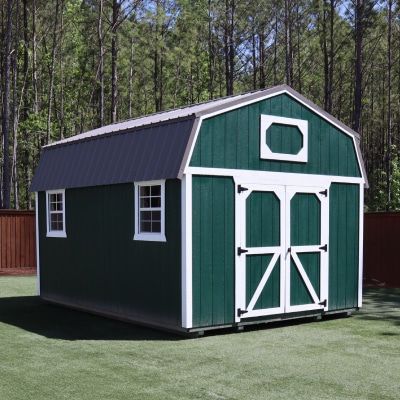 OutdoorOptions Eatonton Ga Barn GreenWhite 2 Storage For Your Life Outdoor Options Sheds