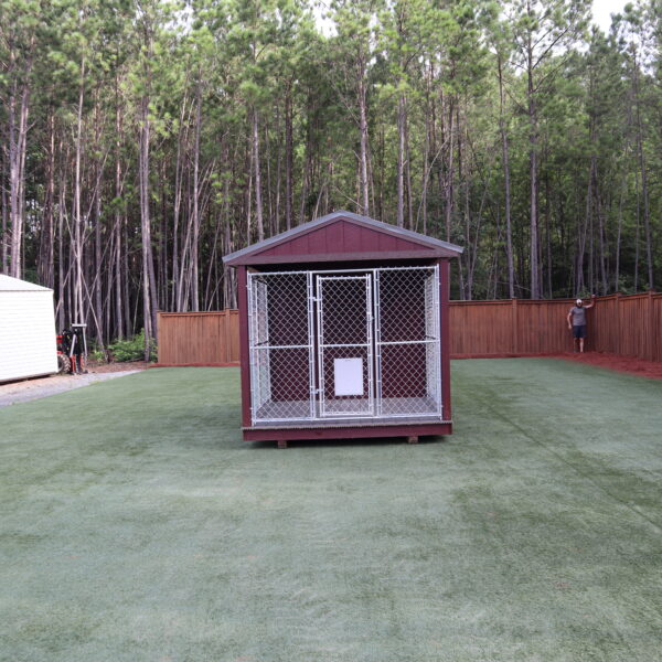 OutdoorOptions Eatonton Georgia 31024 8x12 Red DogKennel 2 scaled Storage For Your Life Outdoor Options Sheds