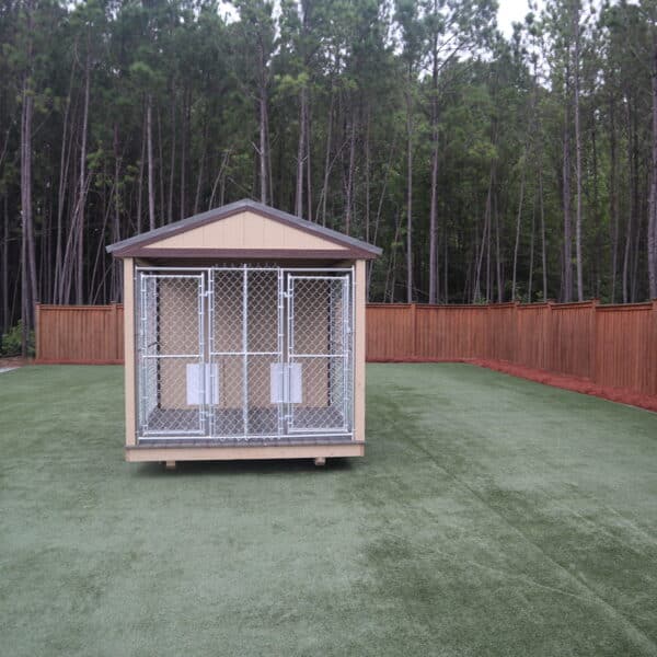 OutdoorOptions Eatonton Georgia 31024 8x12 TanBrown DogKennel 2 scaled Storage For Your Life Outdoor Options Sheds