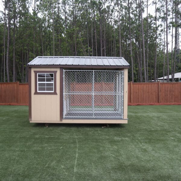 OutdoorOptions Eatonton Georgia 31024 8x12 TanBrown DogKennel 4 scaled Storage For Your Life Outdoor Options Sheds