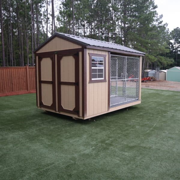 OutdoorOptions Eatonton Georgia 31024 8x12 TanBrown DogKennel 5 scaled Storage For Your Life Outdoor Options Sheds