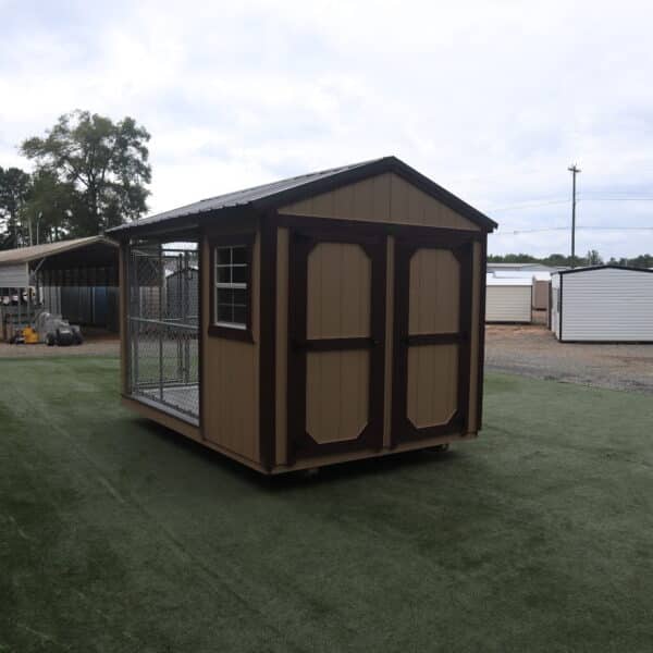OutdoorOptions Eatonton Georgia 31024 8x12 TanBrown DogKennel 7 scaled Storage For Your Life Outdoor Options Sheds