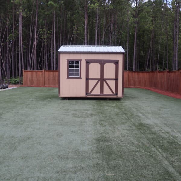 OutdoorOptions Eatonton Georgia 31024 8x12 TanBrown GardenShed 2 scaled Storage For Your Life Outdoor Options Sheds