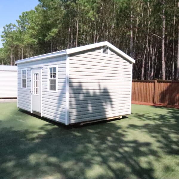 OutdoorOptions Eatonton Georgia 31024 12x16 GrayWhite BoxedEave 10 scaled Storage For Your Life Outdoor Options Sheds