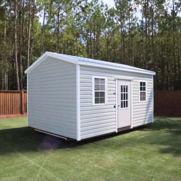 OutdoorOptions Eatonton Georgia 31024 12x16 GrayWhite BoxedEave 4 scaled Storage For Your Life Outdoor Options Sheds