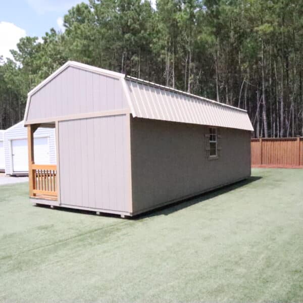 OutdoorOptions Eatonton Georgia 31024 12x28 Gray LoftedCornerPorchCabin 1 scaled Storage For Your Life Outdoor Options Sheds