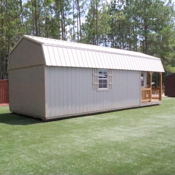 OutdoorOptions Eatonton Georgia 31024 12x28 Gray LoftedCornerPorchCabin 6 scaled Storage For Your Life Outdoor Options Sheds