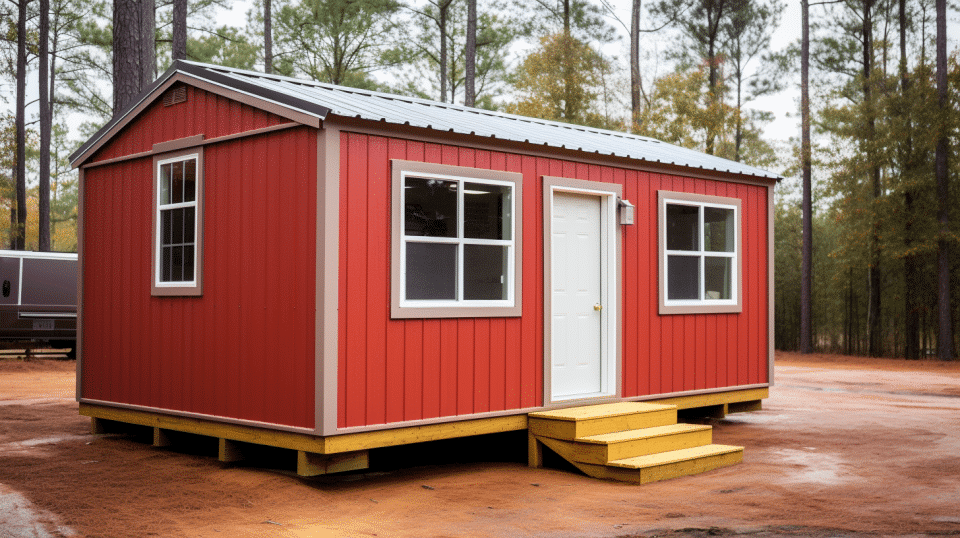 a red portable building in georgia